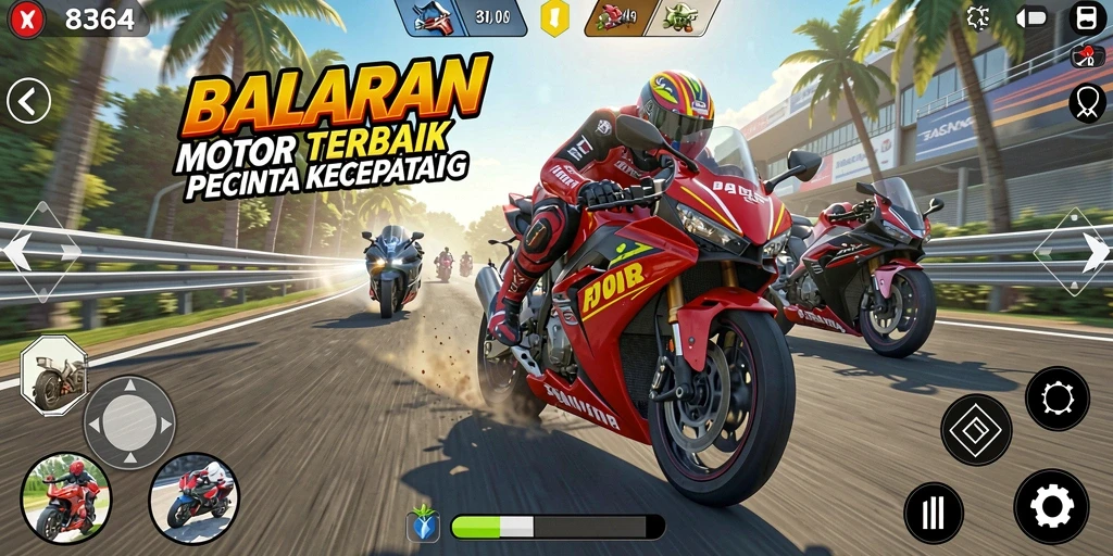 Tampilan gameplay menarik dari 8364 dengan motor balapan.