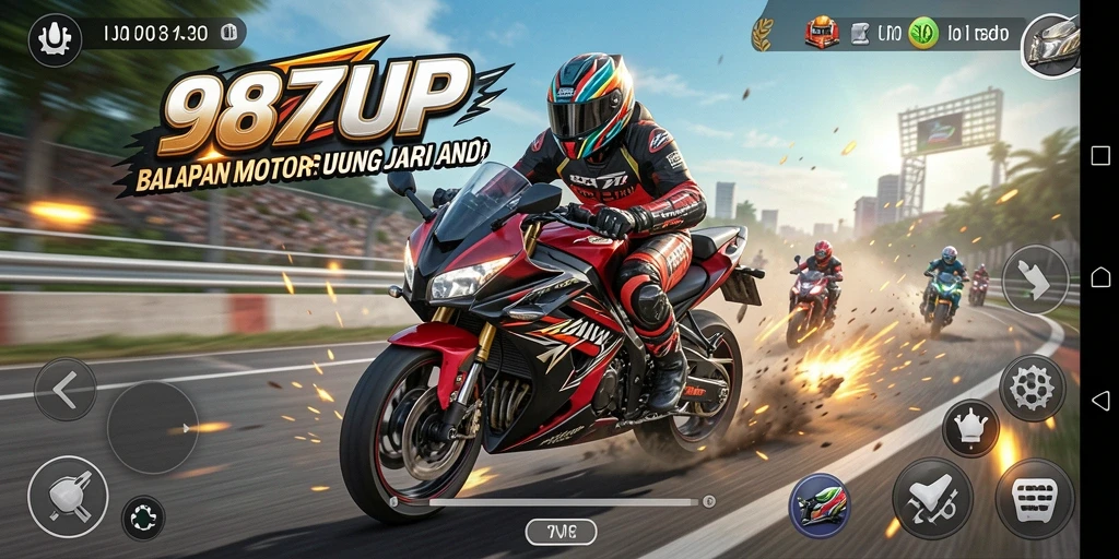 Tampilan gameplay seru dari balapan motor di 987UP.