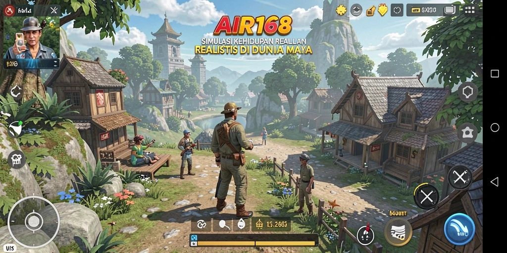 Screenshot menunjukkan gameplay interaktif dari AIR168 dengan karakter yang berinteraksi.