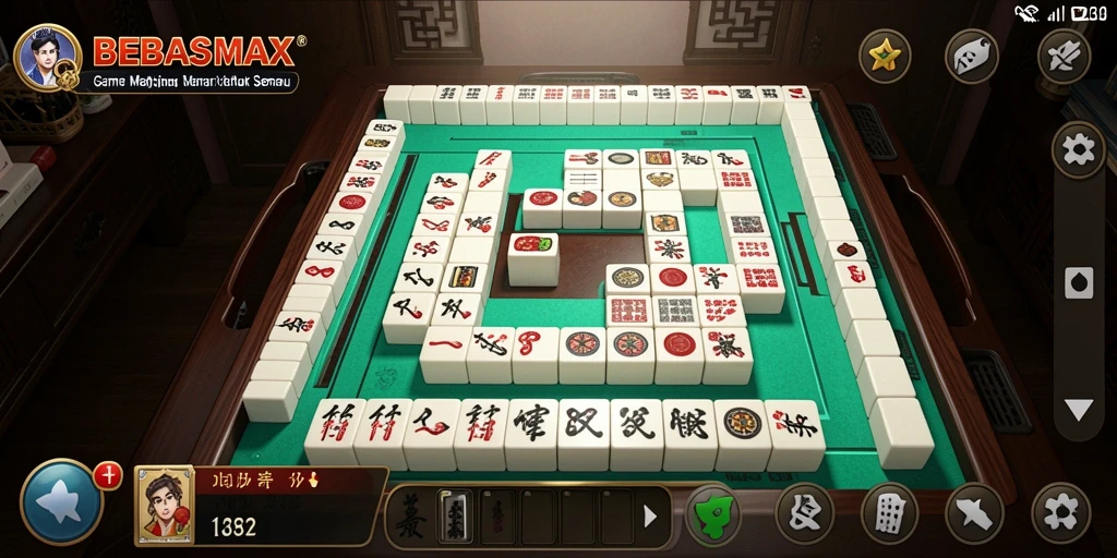 Tampilan gameplay BEBASMAX yang mendebarkan saat mencocokkan ubin Mahjong.