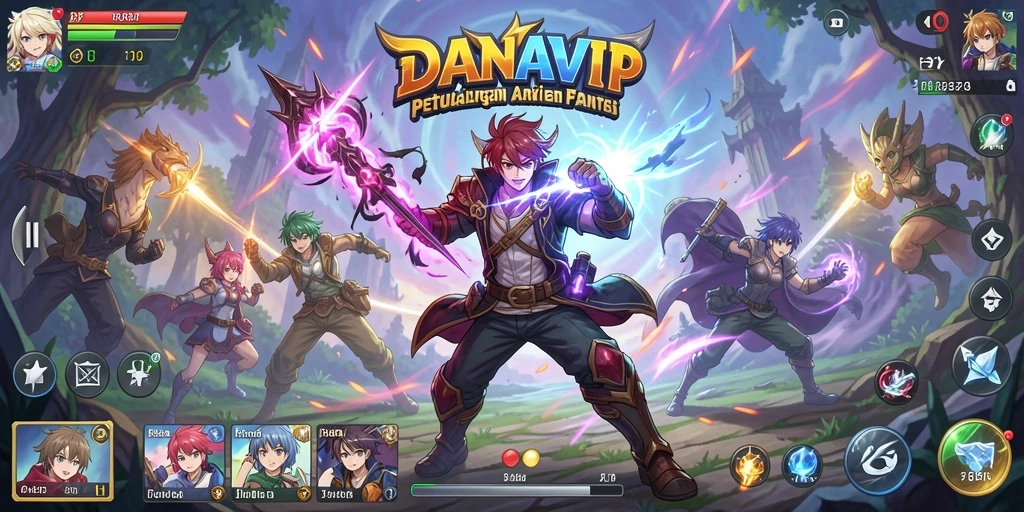Tampilan gameplay seru dalam DANAVIP dengan karakter anime favorit.