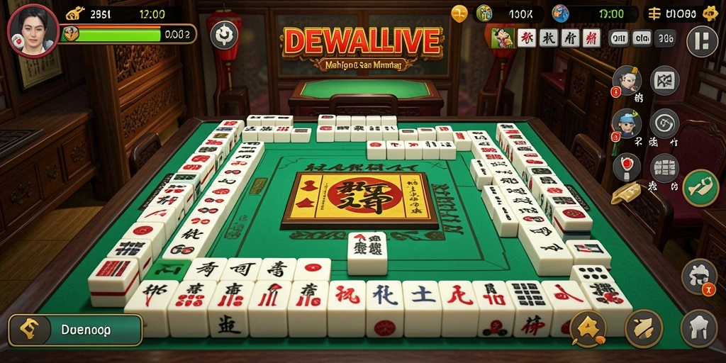 Tampilan gameplay seru DEWALIVE dengan ubin Mahjong yang berwarna-warni.