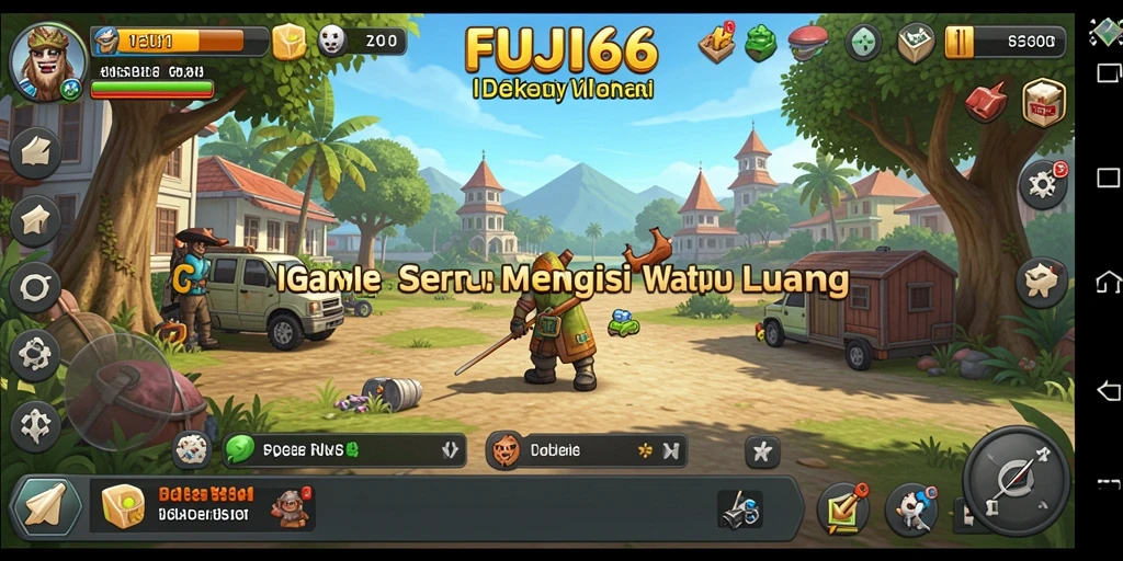 Tampilan gameplay FUJI66 yang menampilkan karakter aktif dan sumber daya bertambah.