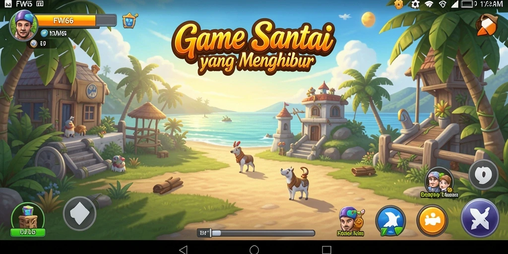 Screenshot utama FW66 menampilkan gameplay santai dan menawan.