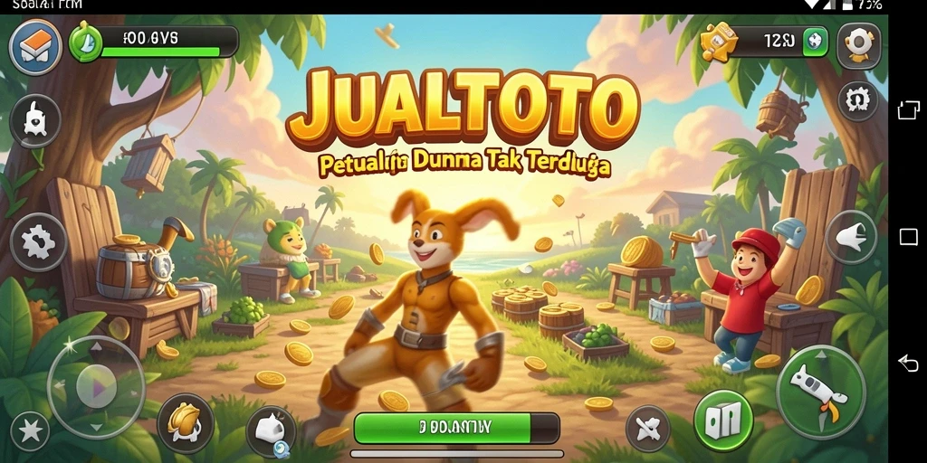 Screenshot utama JUALTOTO menunjukkan aksi petualangan seru dalam gameplay.