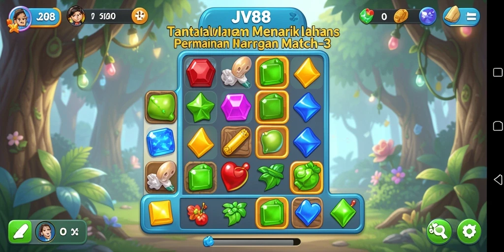 Screenshot gameplay JV88 menunjukkan keseruan dalam menjawab tantangan Match-3.