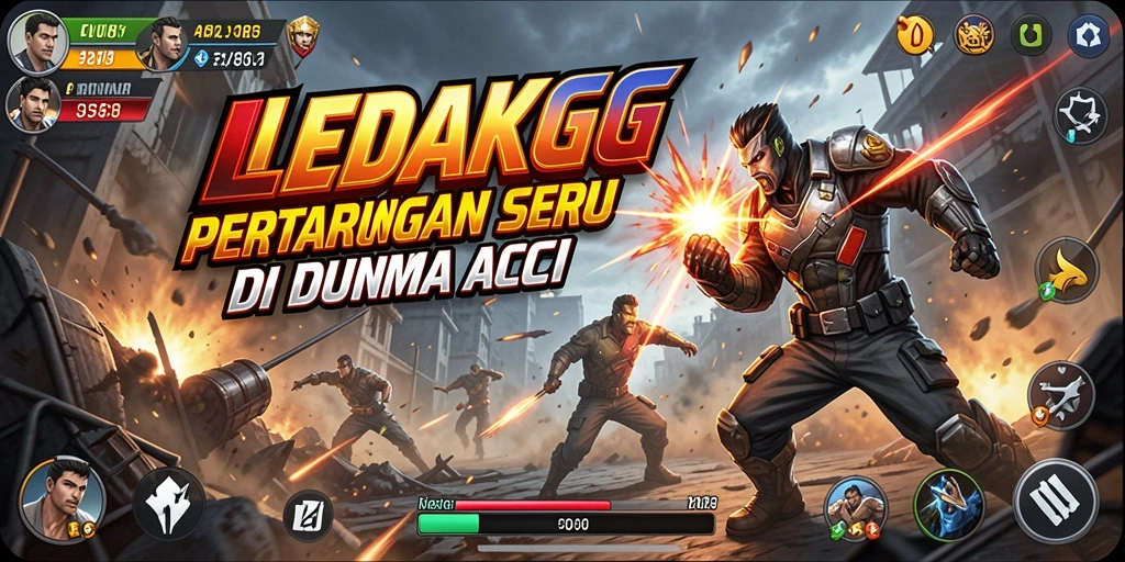 Tampilan layar gameplay aksi yang intens dan mendebarkan.