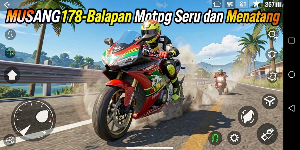 Tampilkan gameplay seru dari MUSANG178 di trek balapan.