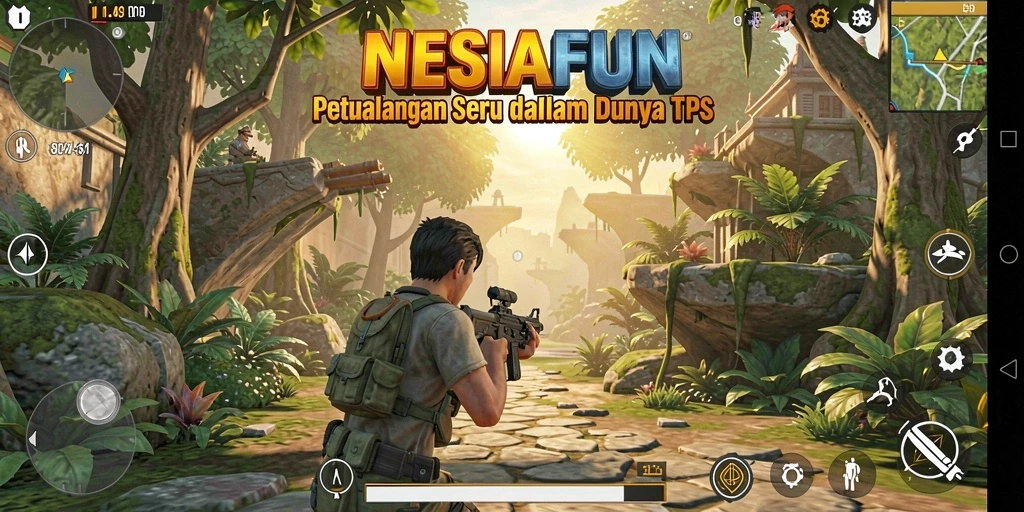 Screenshot NESIAFUN menampilkan aksi seru dalam gameplay TPS.