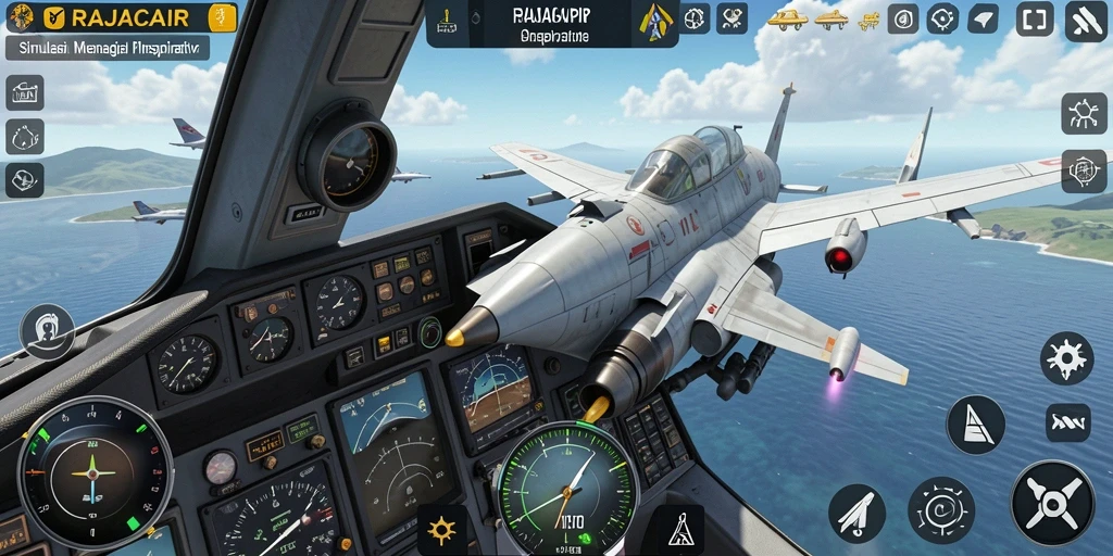 Tampilan gameplay <strong>RAJACAIR</strong> yang memukau saat menerbangkan pesawat.
