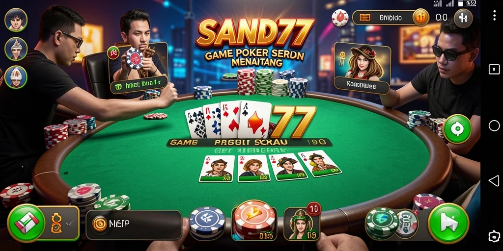 Tampilan gameplay Poker yang menegangkan di SAND77.