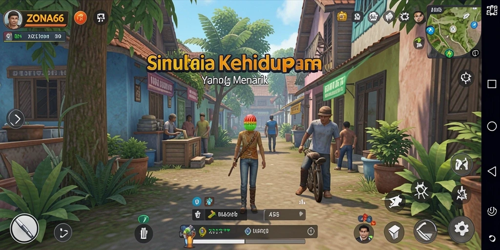Screenshot gameplay ZONA66 menunjukkan beragam aktivitas menarik.