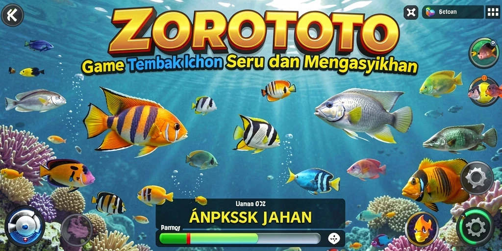 Screenshot gameplay ZOROTOTO yang menampilkan aksi tembak ikan yang seru.